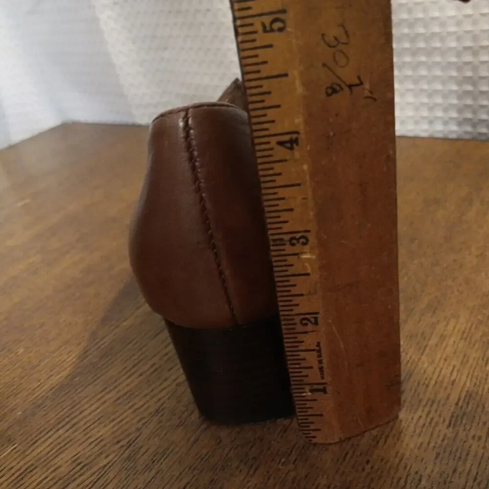 Strictly Comfort Women's 8W‎ Brown Leather Slip-On Shoe Square Toe Block Heel